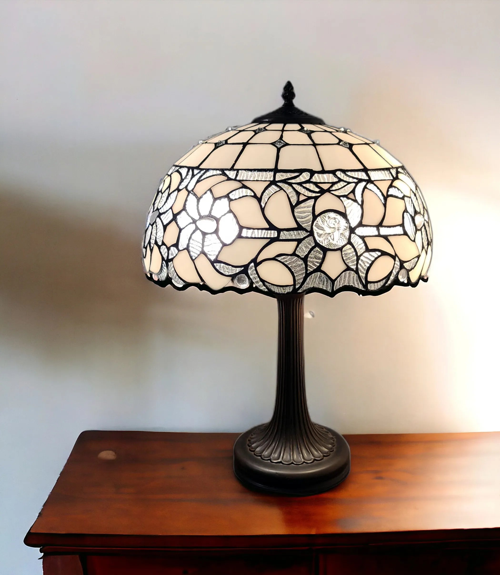 23″ Dark Brown Metal Two Light Candlestick Table Lamp With White Shade