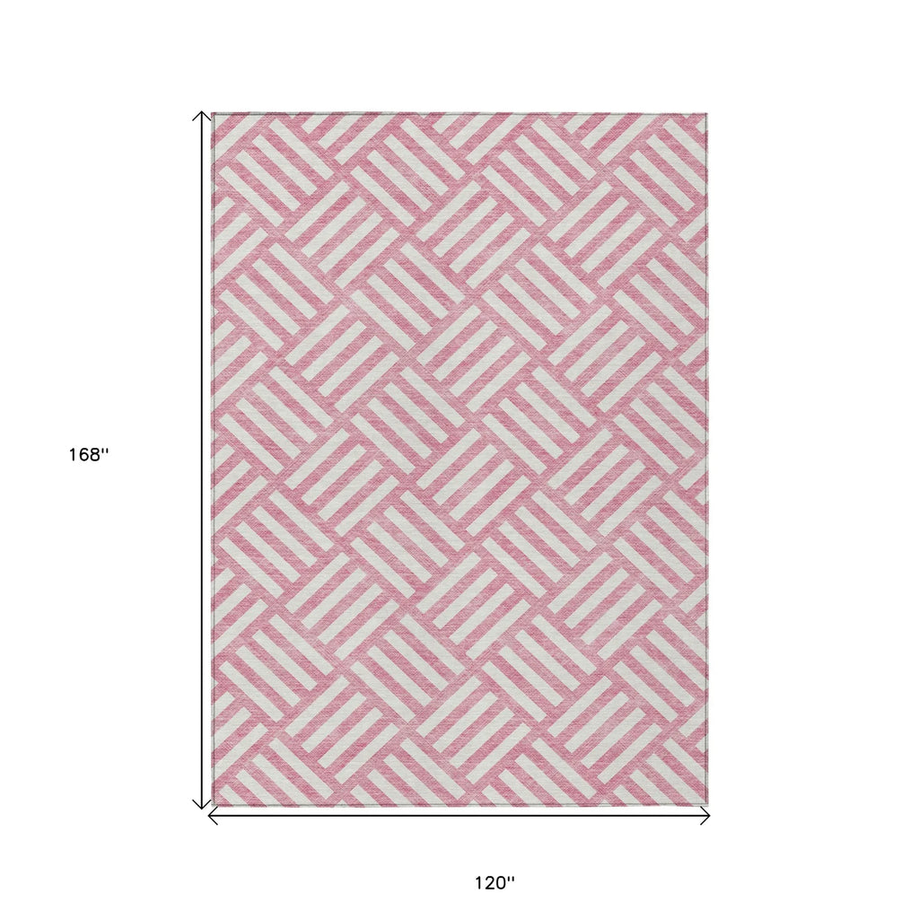 10′ X 14′ Pink And Ivory Geometric Washable Indoor Outdoor Area Rug — view 3