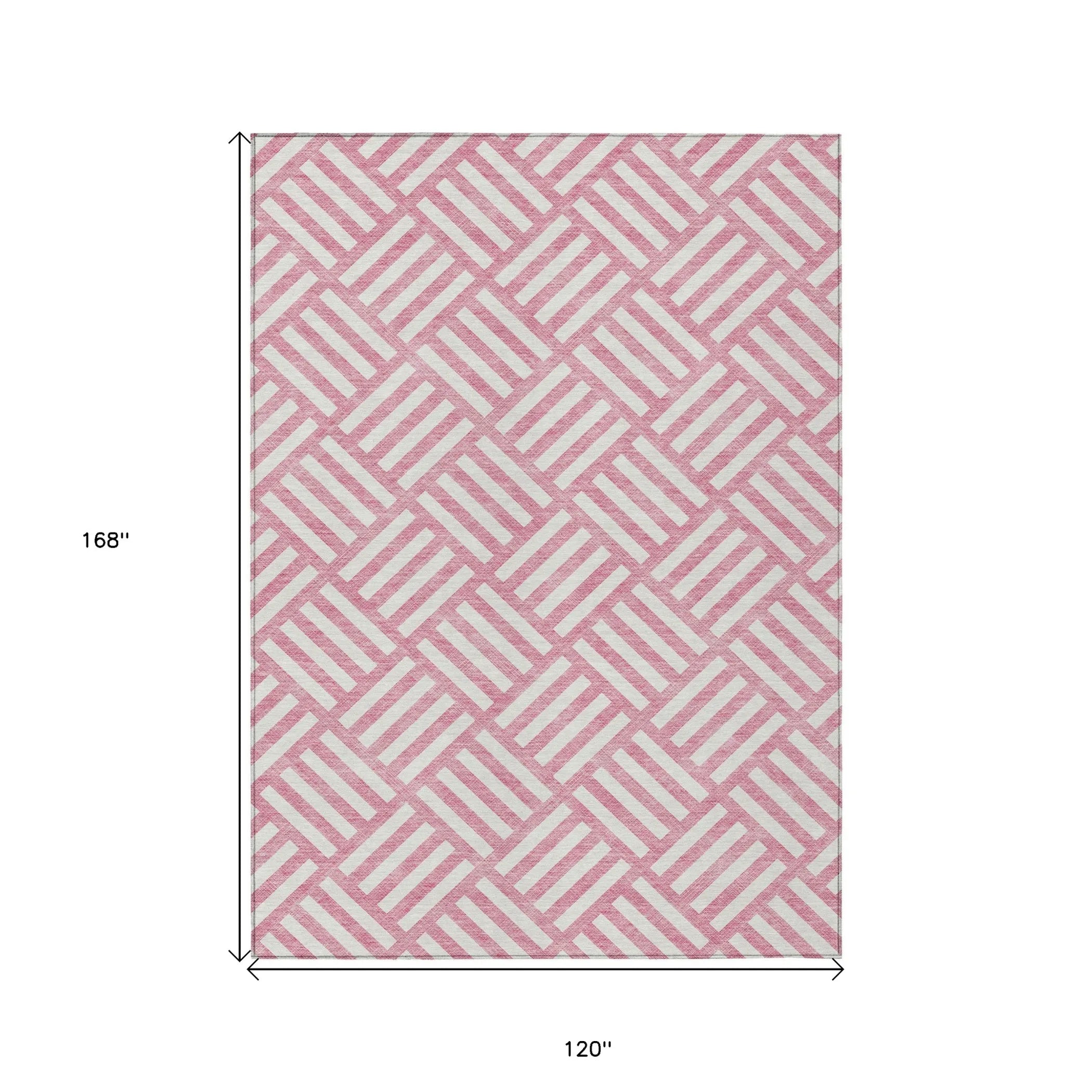 10′ X 14′ Pink And Ivory Geometric Washable Indoor Outdoor Area Rug — view 3
