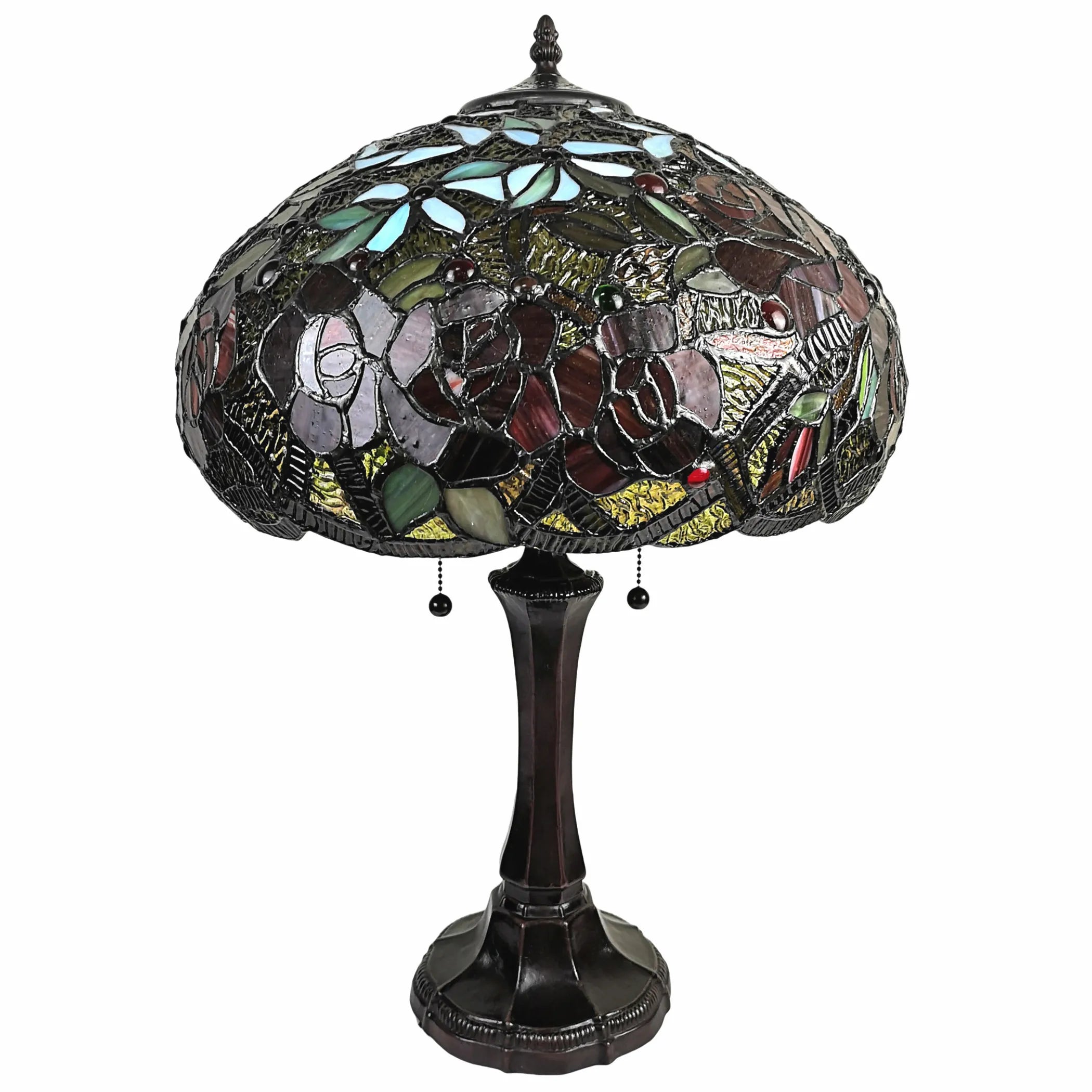 24″ Dark Brown Metal Two Light Candlestick Table Lamp With Red Dome Shade — view 2