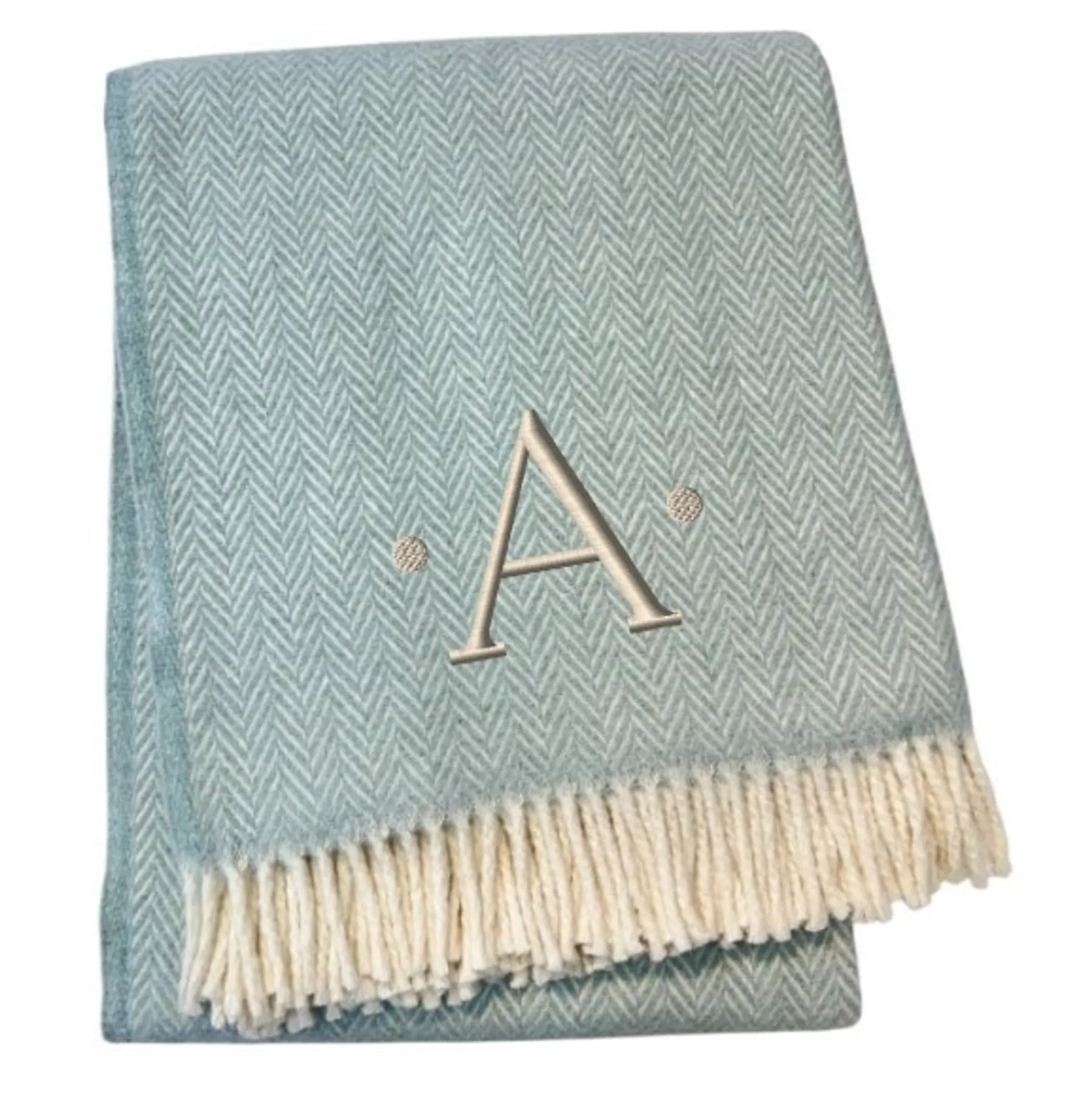 Herringbone Cotton Blend A Initial Throw Blanket with Tassels And Embroidery — view 3