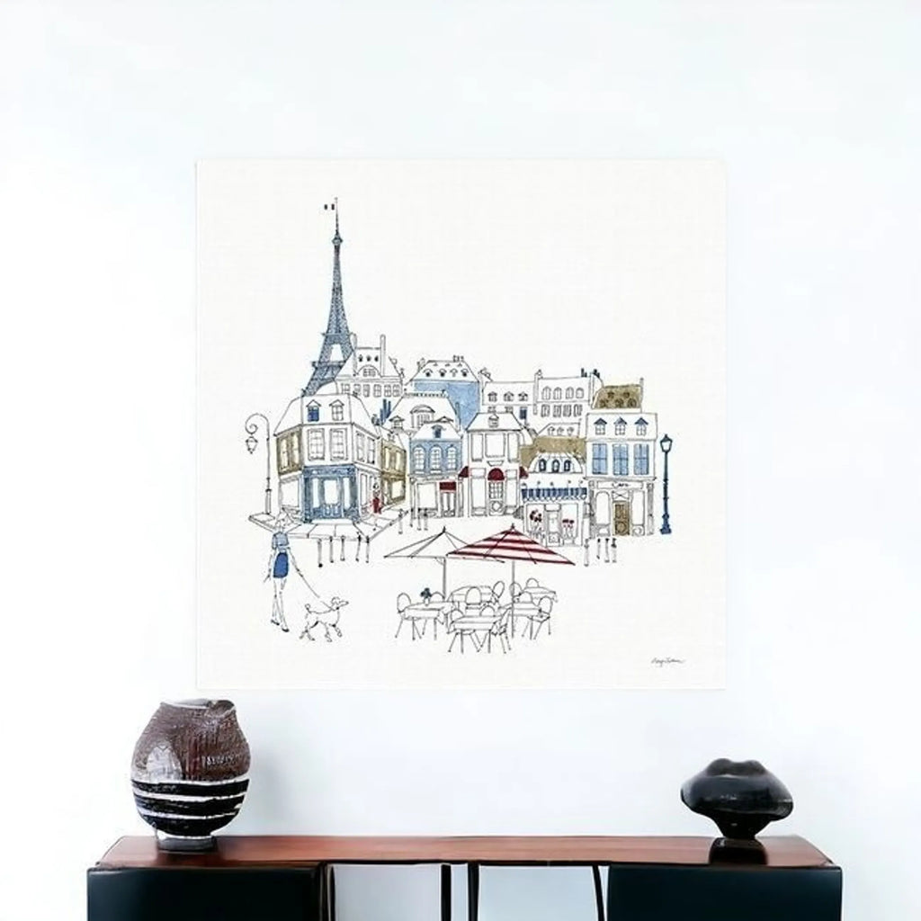 French Caf With Red And Blue Accents Unframed Print Wall Art — view 2