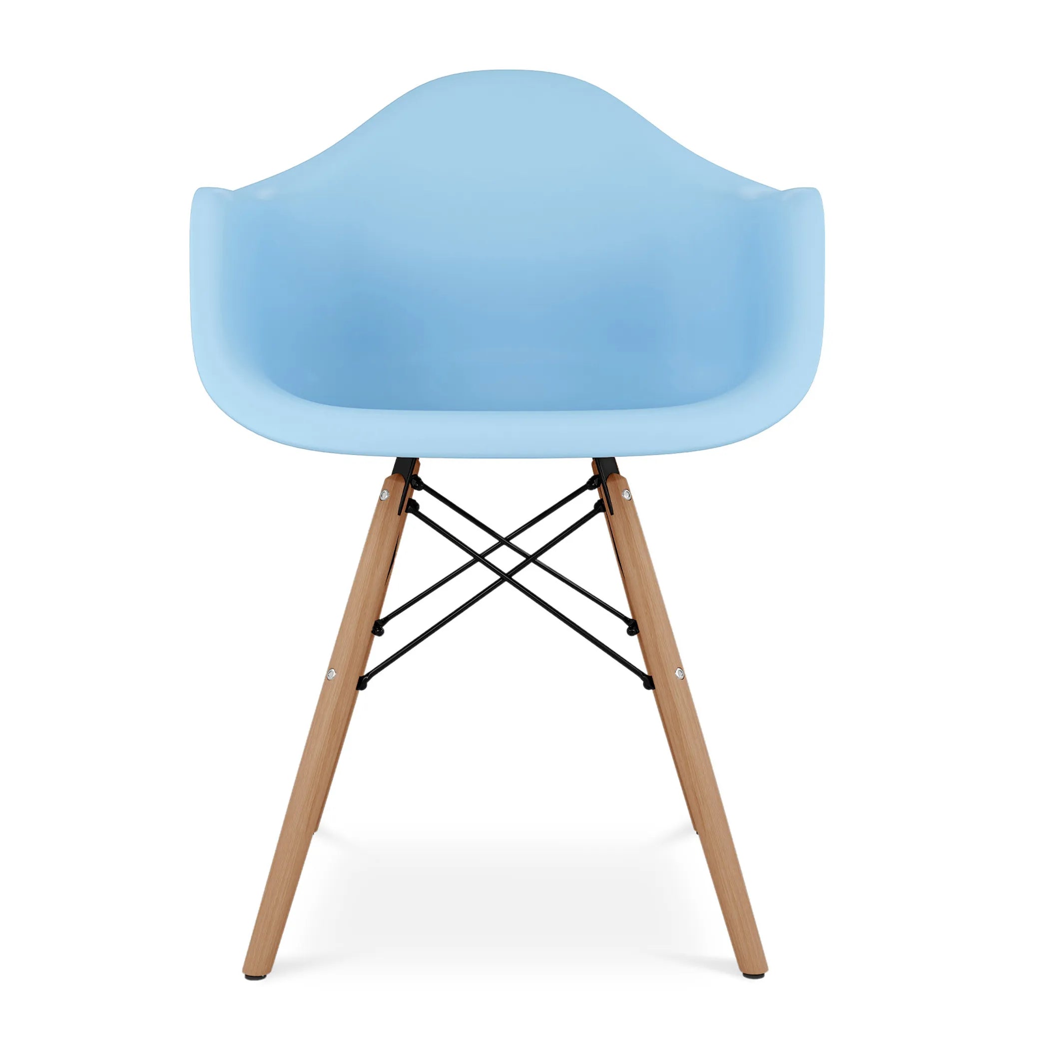 Blue And Natural Heavy Duty Plastic And Solid Wood Dining Arm Chair — view 2