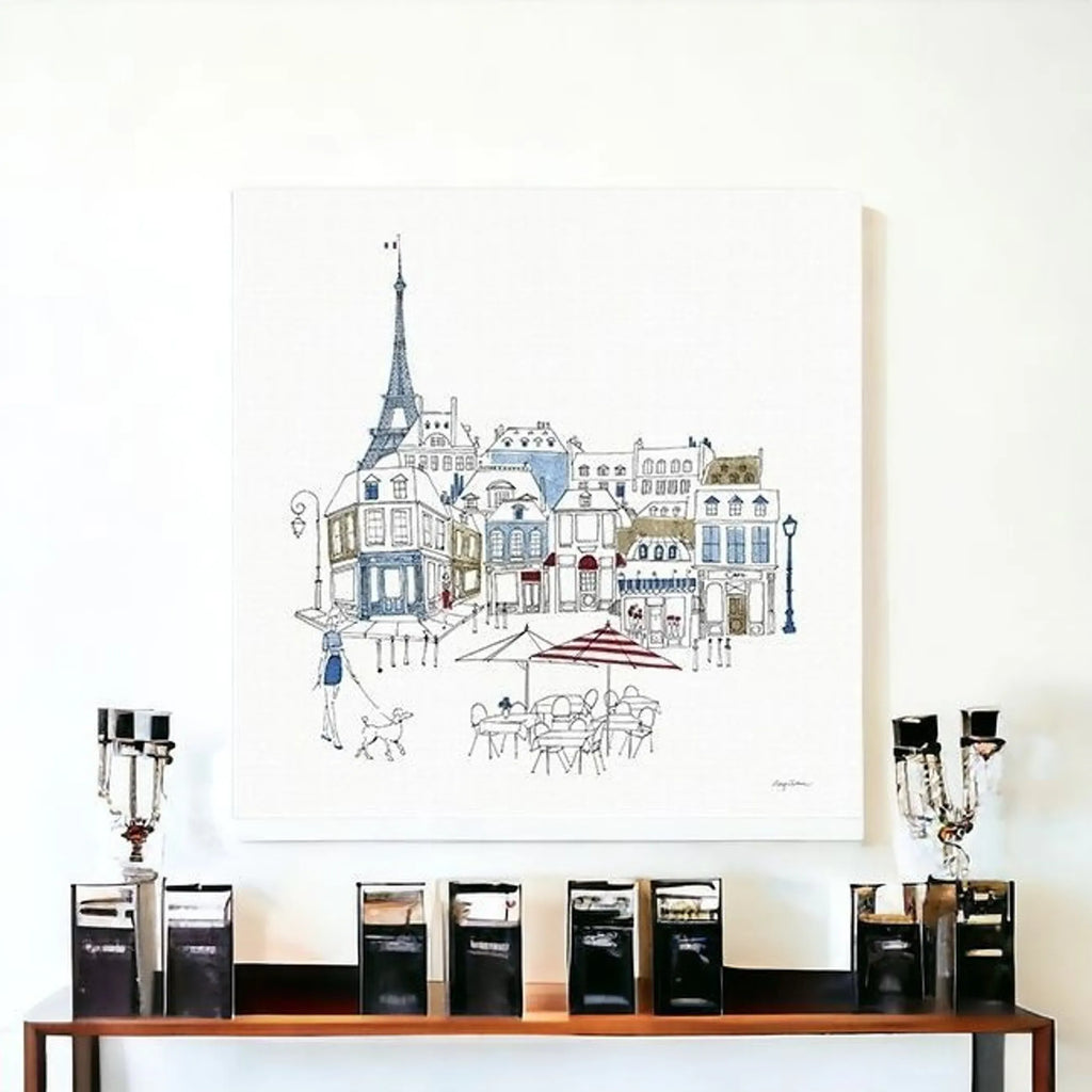 French Caf With Red And Blue Accents Unframed Print Wall Art — view 4