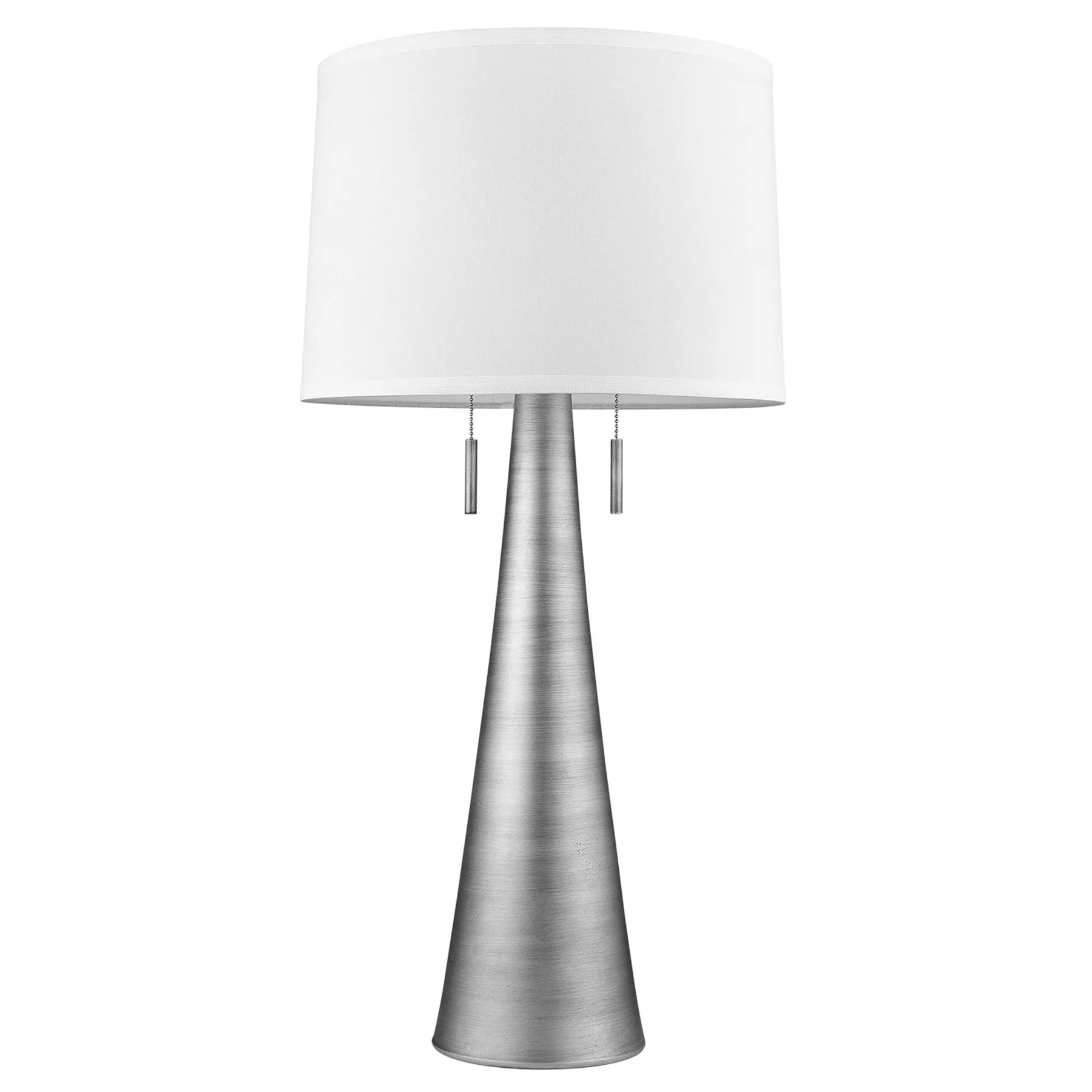 34″ Silver Metal Two Light Table Lamp With White Empire Shade — view 3