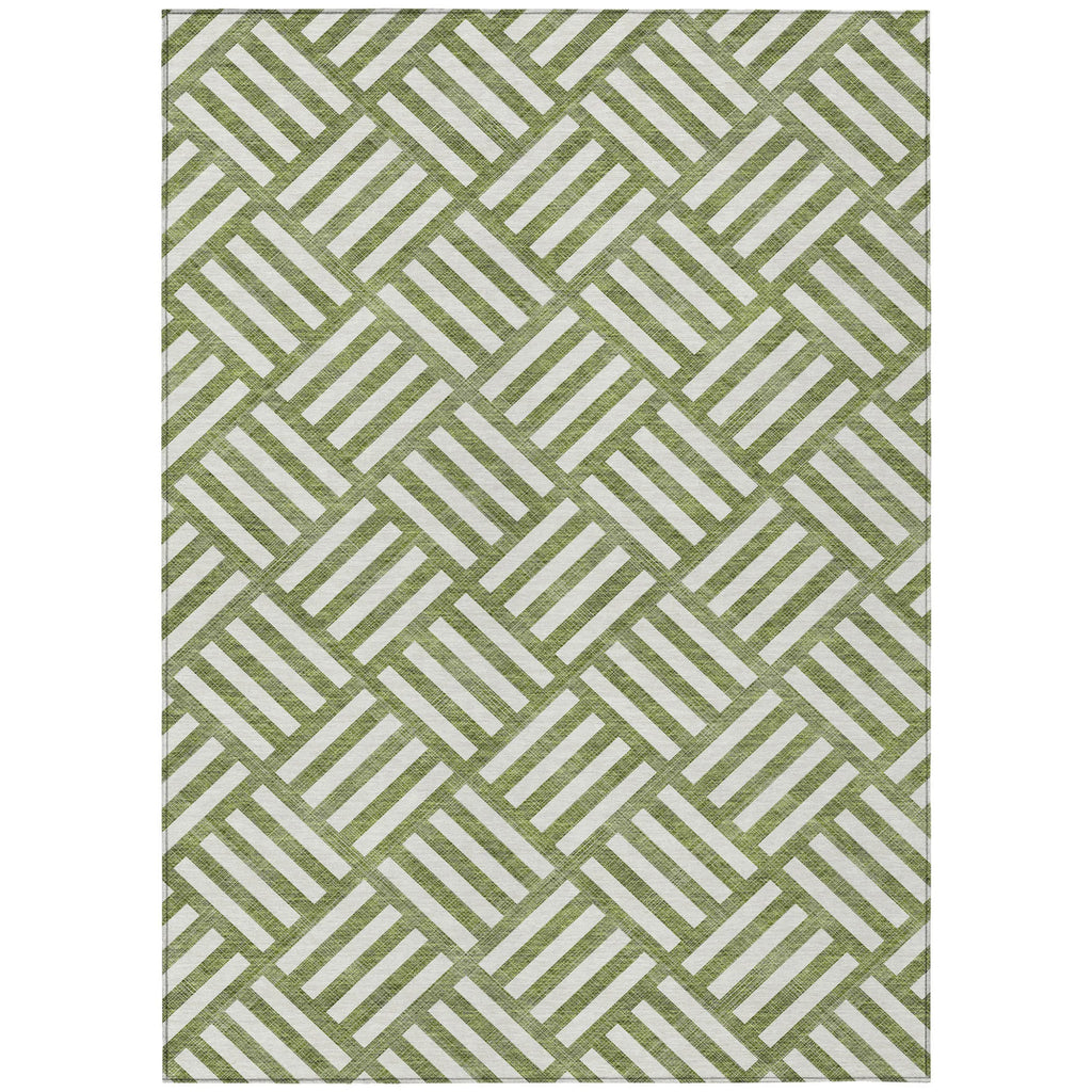 10′ X 14′ Olive Green And Ivory Geometric Washable Indoor Outdoor Area Rug — view 2