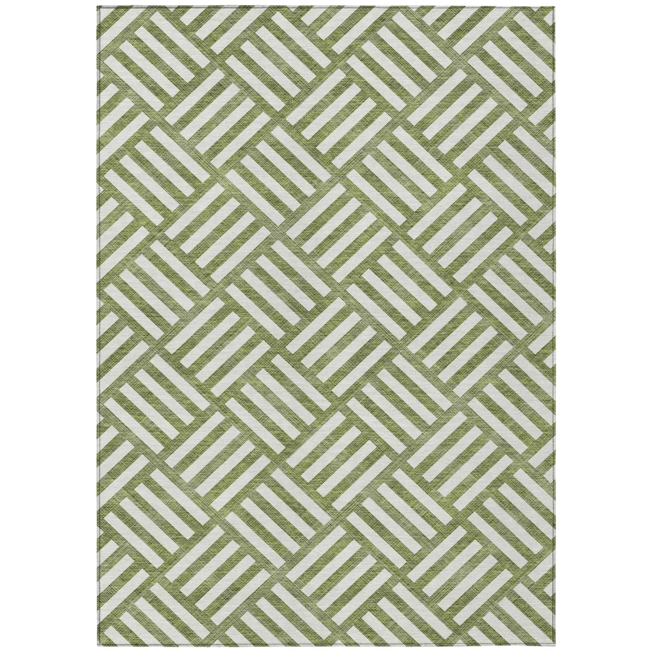 10′ X 14′ Olive Green And Ivory Geometric Washable Indoor Outdoor Area Rug — view 2