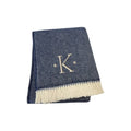 Herringbone Cotton Blend K Initial Throw Blanket with Tassels And Embroidery