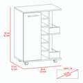 Bar Cart, Two External Shelves, Four Casters, Six Wine Cubbies, Single Door Cabinet