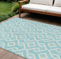 9′ X 12′ Aqua And Ivory Geometric Washable Indoor Outdoor Area Rug