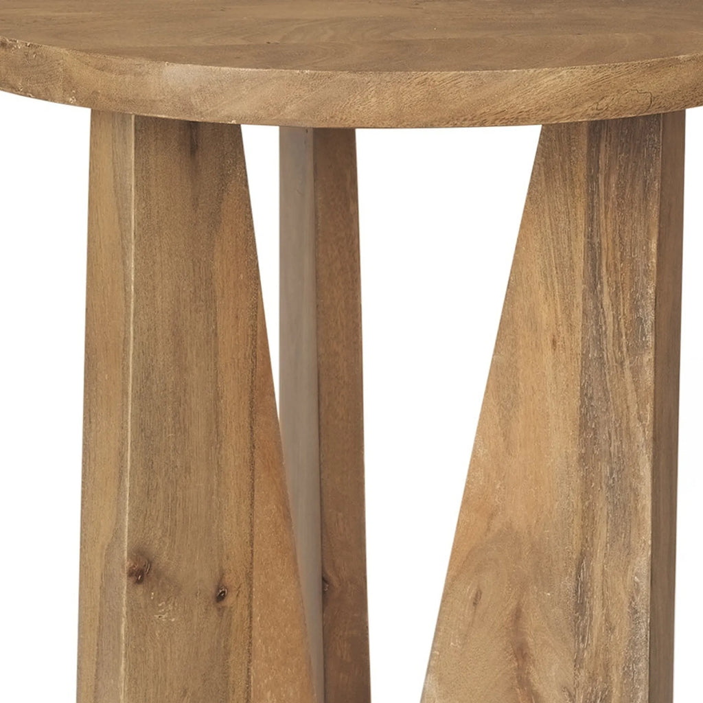 22″ Natural Distressed Solid Wood Round End Table — view 4