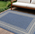 6′ X 9′ Denim Blue And Ivory Geometric Indoor Outdoor Area Rug