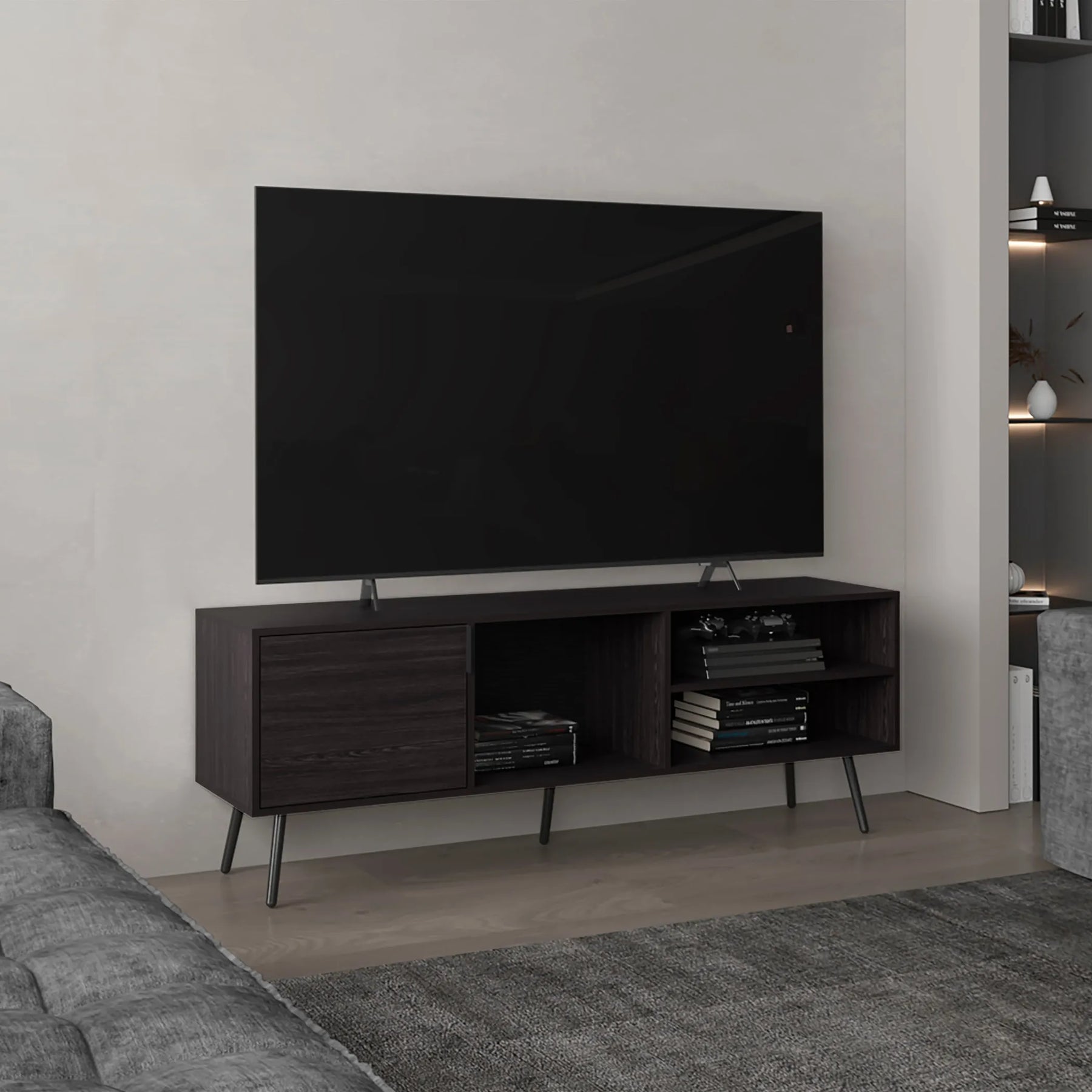 Vulcan 63″ Wide Tv Stand with One Cabinet, Three Open Shelves — view 4