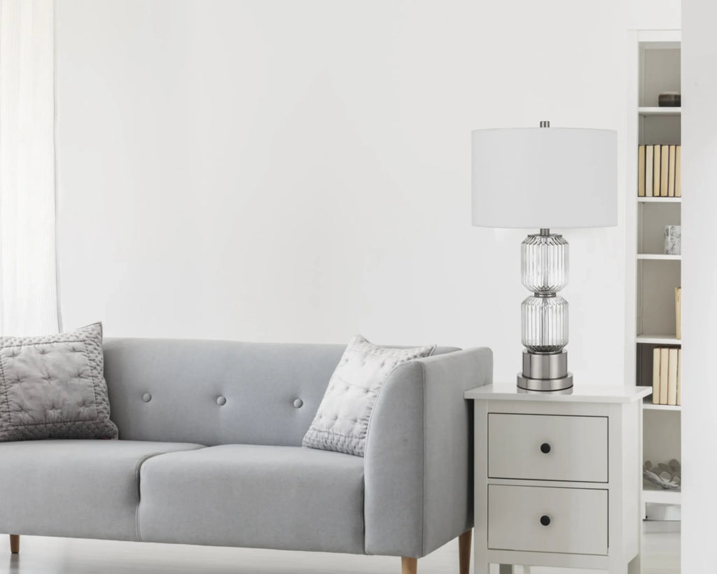 28″ Nickel Metal Table Lamp With White Drum Shade — view 4