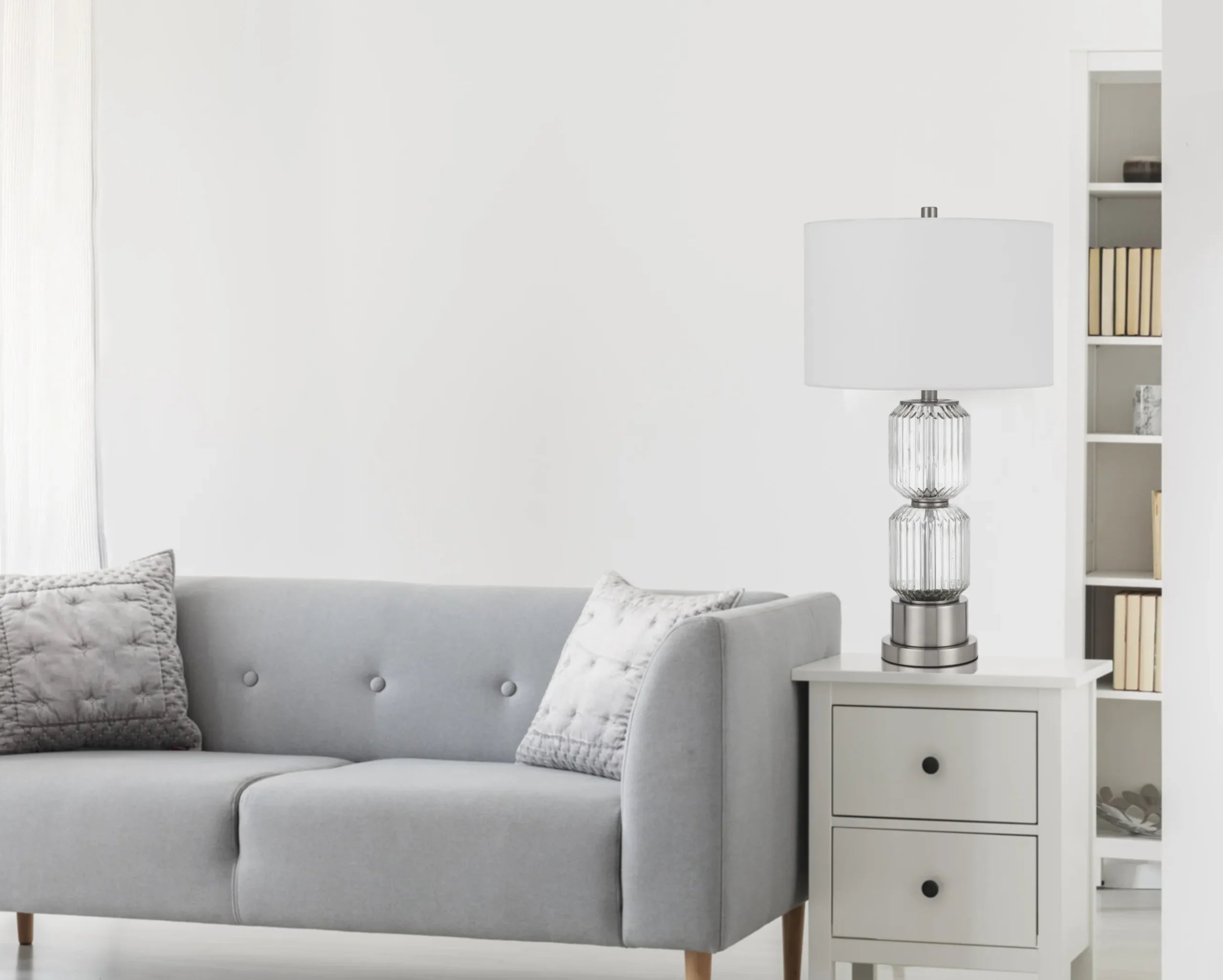 28″ Nickel Metal Table Lamp With White Drum Shade — view 4