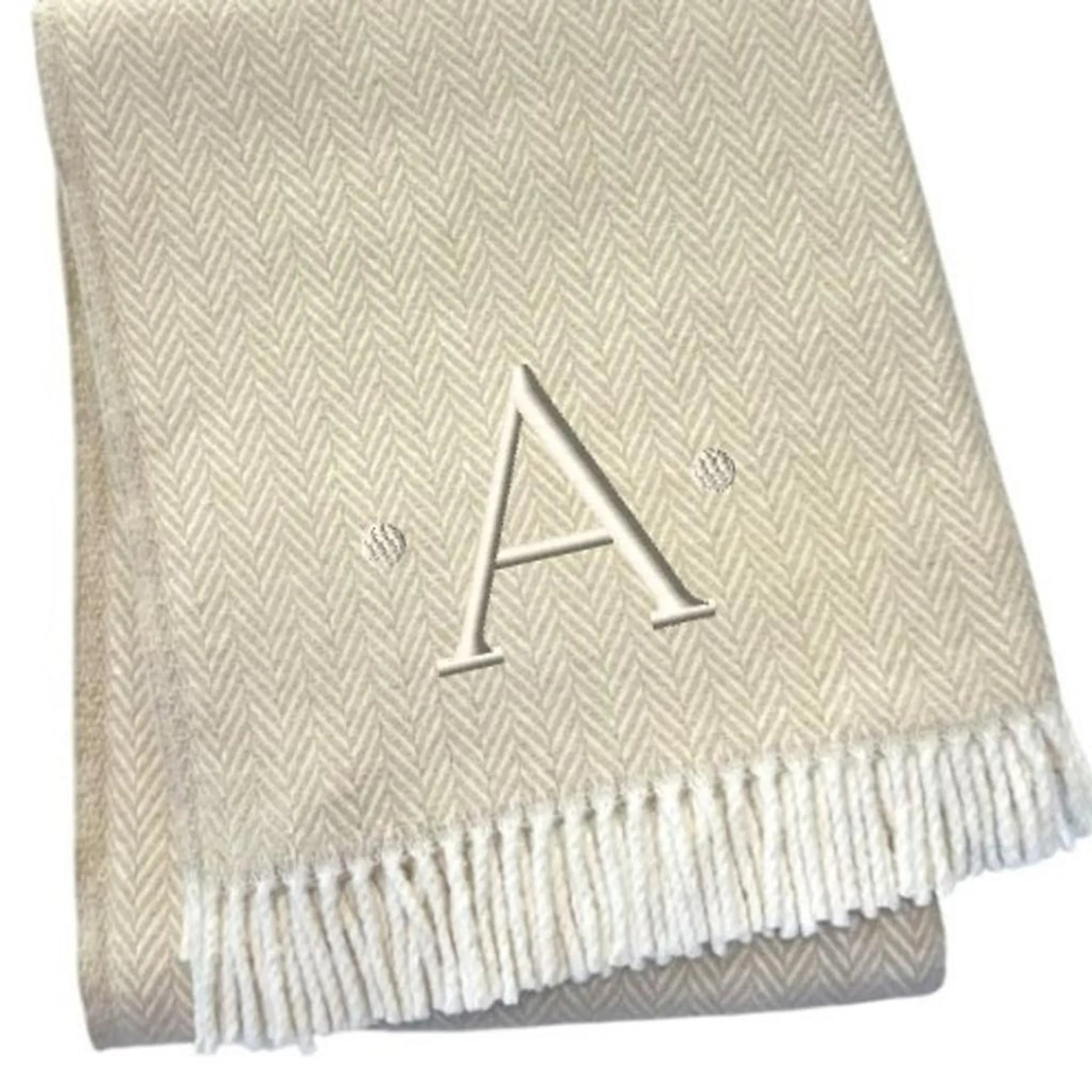 Herringbone Cotton Blend A Initial Throw Blanket with Tassels And Embroidery — view 4