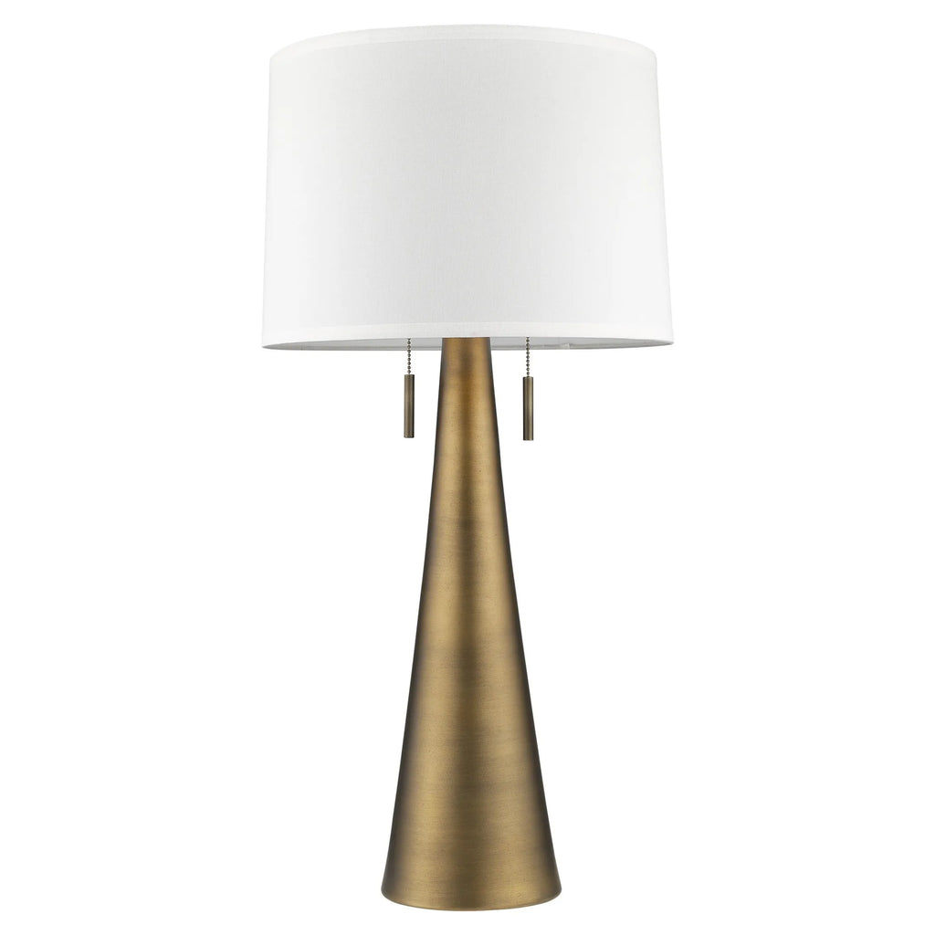 34″ Brass Metal Two Light Table Lamp With White Empire Shade — view 4