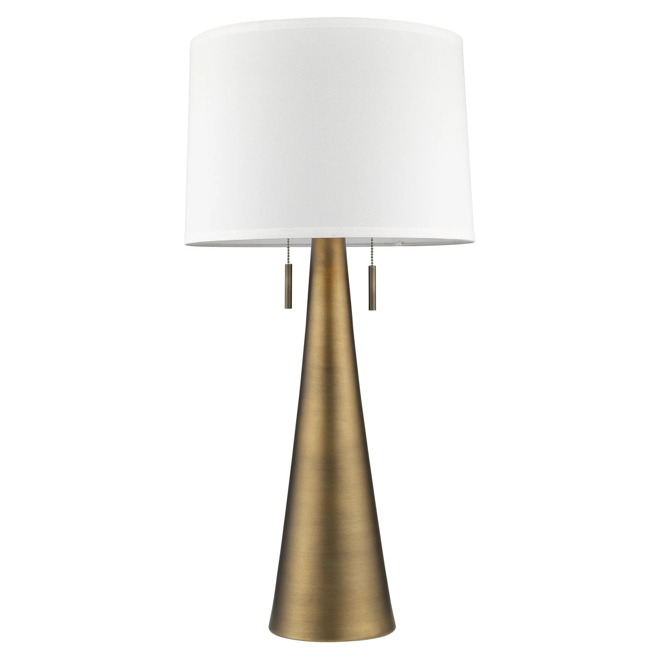 34″ Brass Metal Two Light Table Lamp With White Empire Shade — view 4