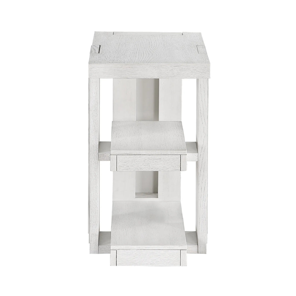 Sunset Trading Dover Chairside 14″ Slim Rectangular Side End Table with Storage Shelves | Cerused White Oak Wood — view 4
