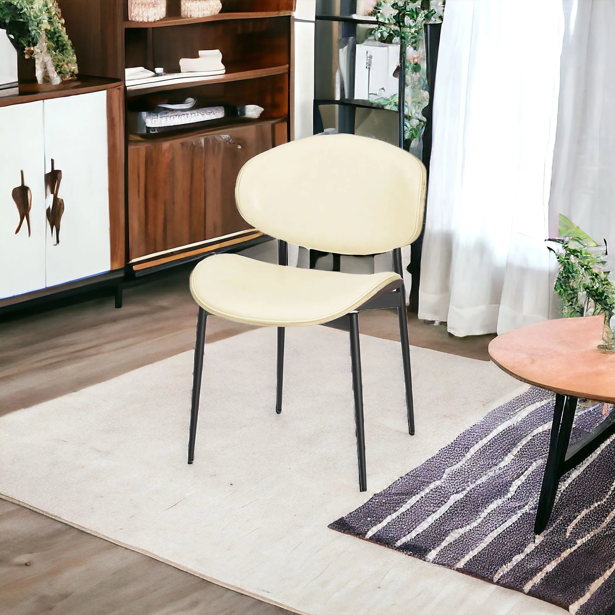 Set of Two Off White And Black Upholstered Faux Leather Curved Back Dining Side Chairs — view 2