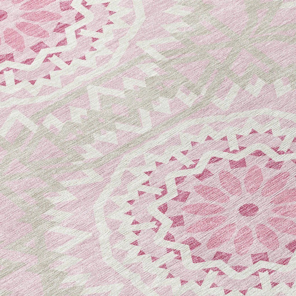10′ X 14′ Pink Blush And Ivory Floral Medallion Washable Indoor Outdoor Area Rug — view 4