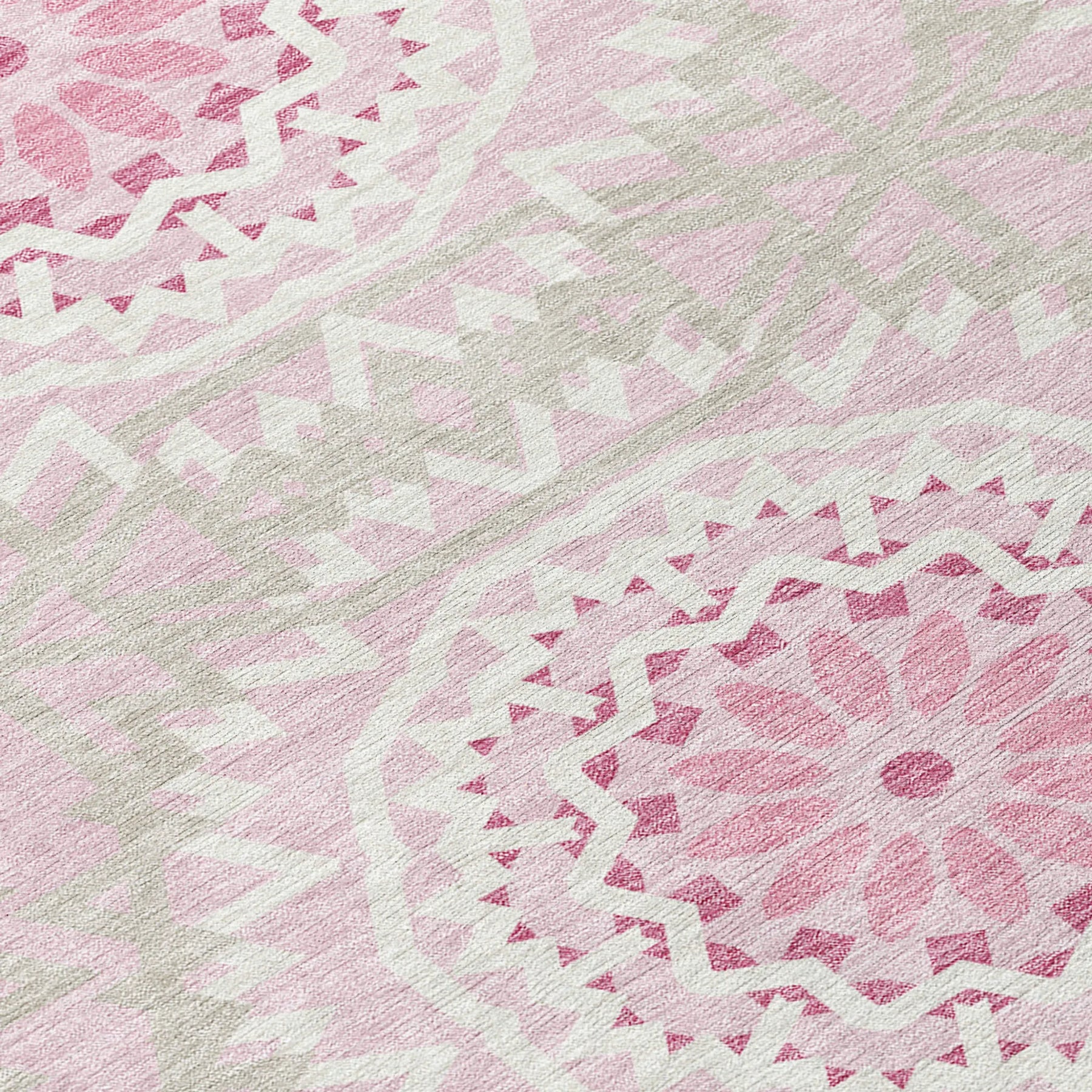 10′ X 14′ Pink Blush And Ivory Floral Medallion Washable Indoor Outdoor Area Rug — view 4