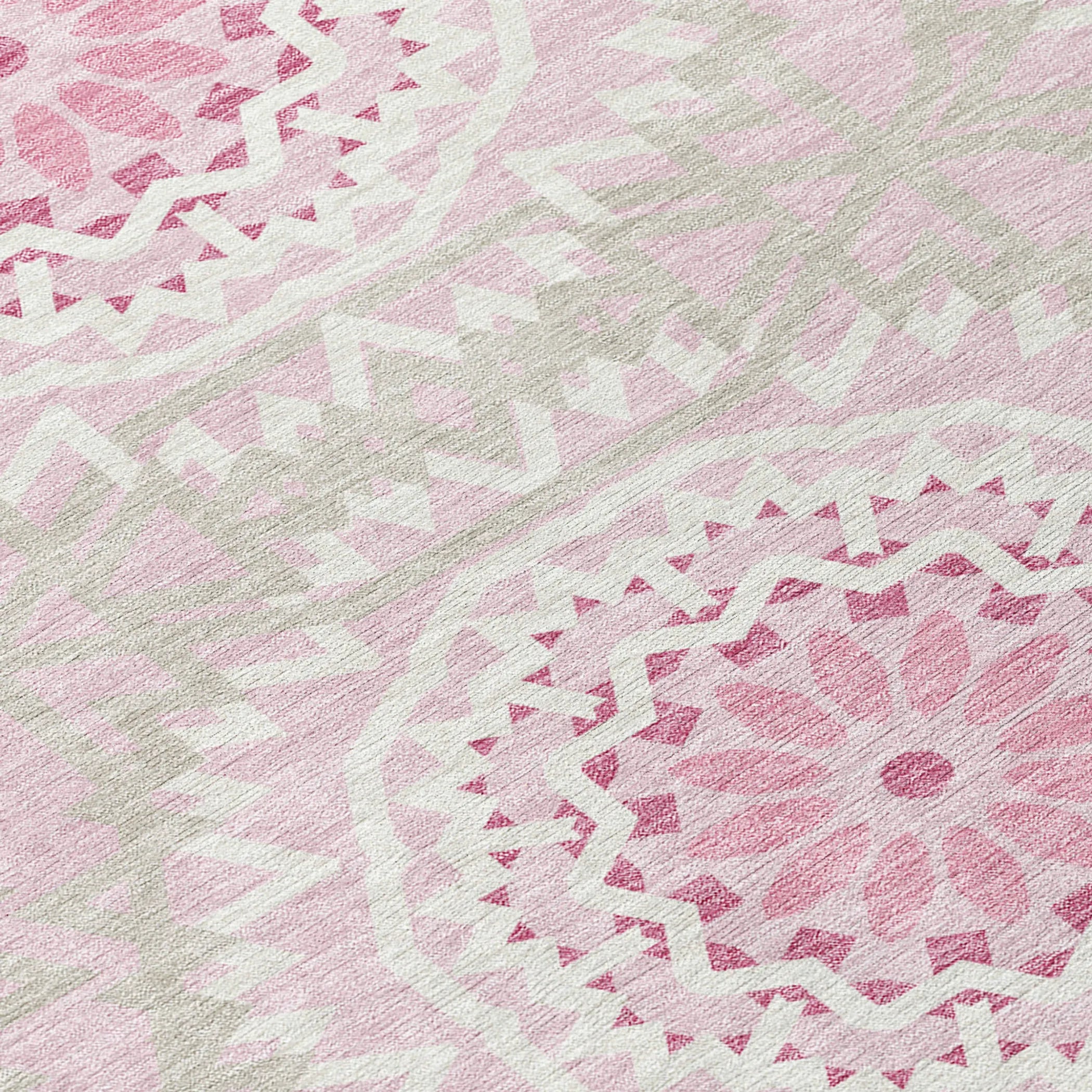 10′ X 14′ Pink Blush And Ivory Floral Medallion Washable Indoor Outdoor Area Rug — view 4