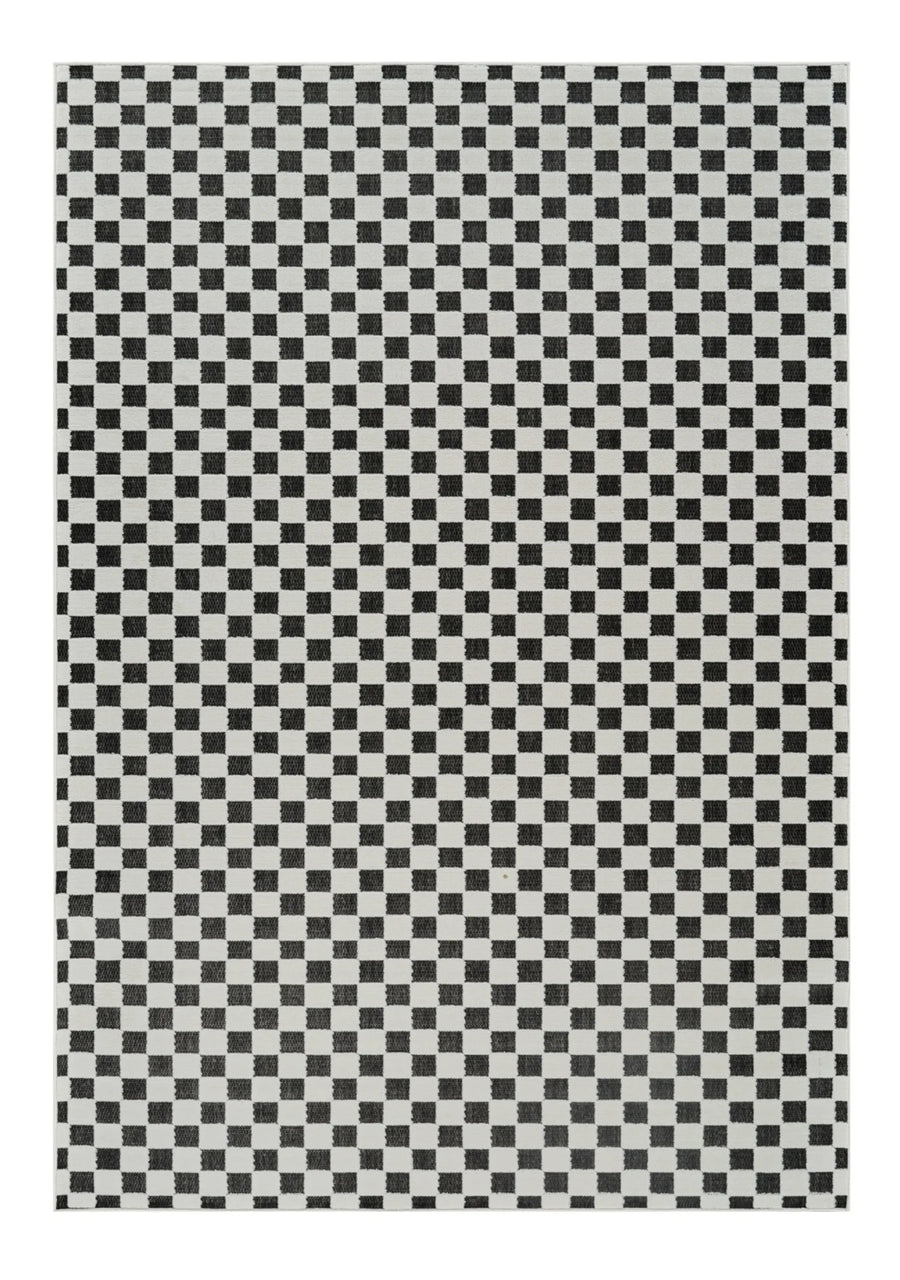 6′ X 9′ Black and White Geometric Distressed Indoor Outdoor Area Rug — view 2