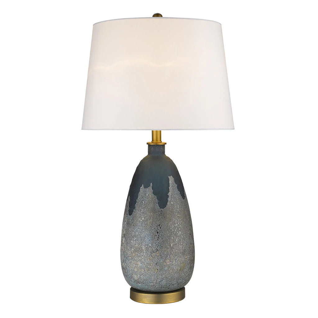 30″ Teal Blue Concrete Table Lamp With Cream Empire Shade — view 3