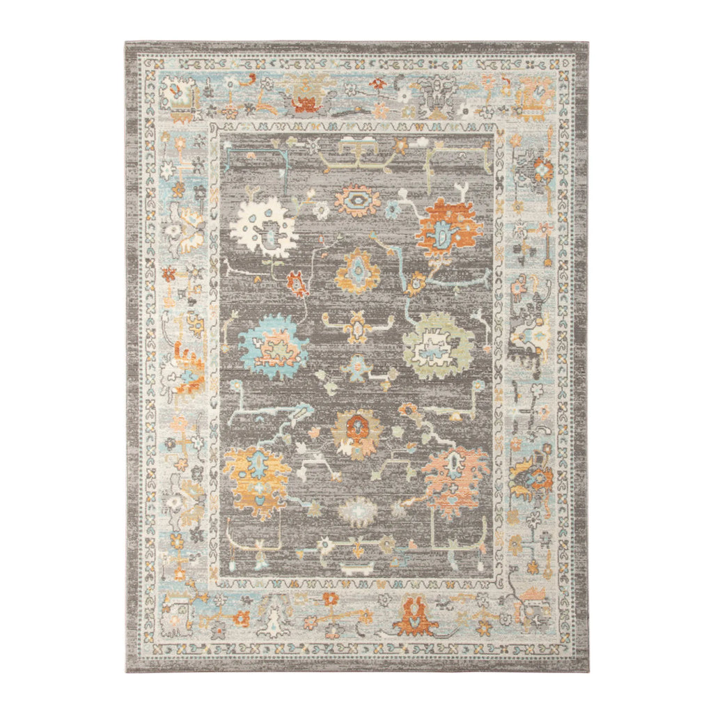 9′ X 12′ Gray and Orange Floral Stain Resistant Indoor Outdoor Area Rug — view 2