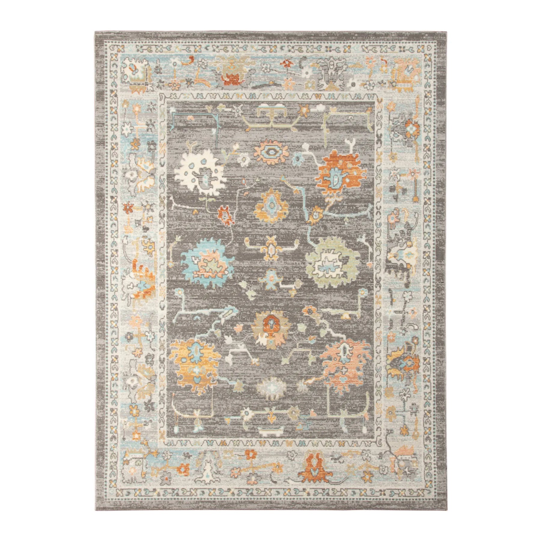 9′ X 12′ Gray and Orange Floral Stain Resistant Indoor Outdoor Area Rug — view 2