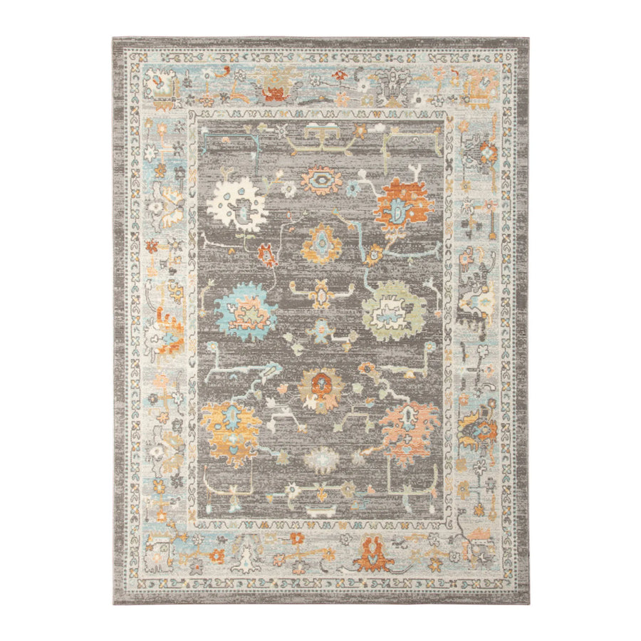 9′ X 12′ Gray and Orange Floral Stain Resistant Indoor Outdoor Area Rug — view 2