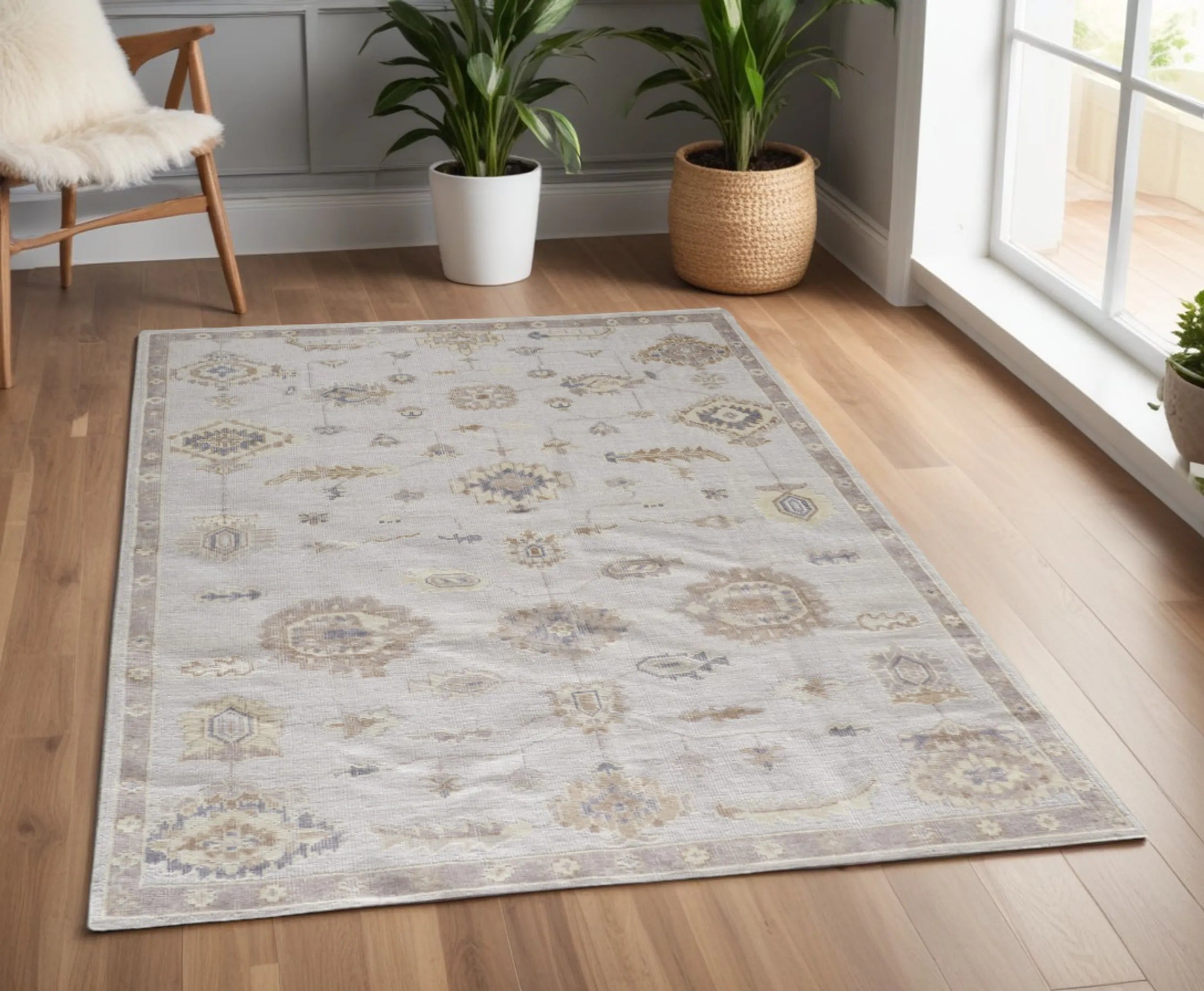 4′ X 6′ Orange and Ivory Floral Hand Knotted Area Rug