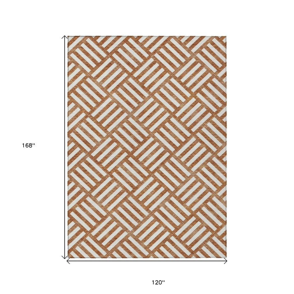 10′ X 14′ Orange And Ivory Geometric Washable Indoor Outdoor Area Rug — view 3