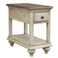 Sunset Trading Shades of Sand End Table | Fully Assembled | Narrow Nightstand | Drawer Shelf | Cream/Walnut Brown Solid Wood