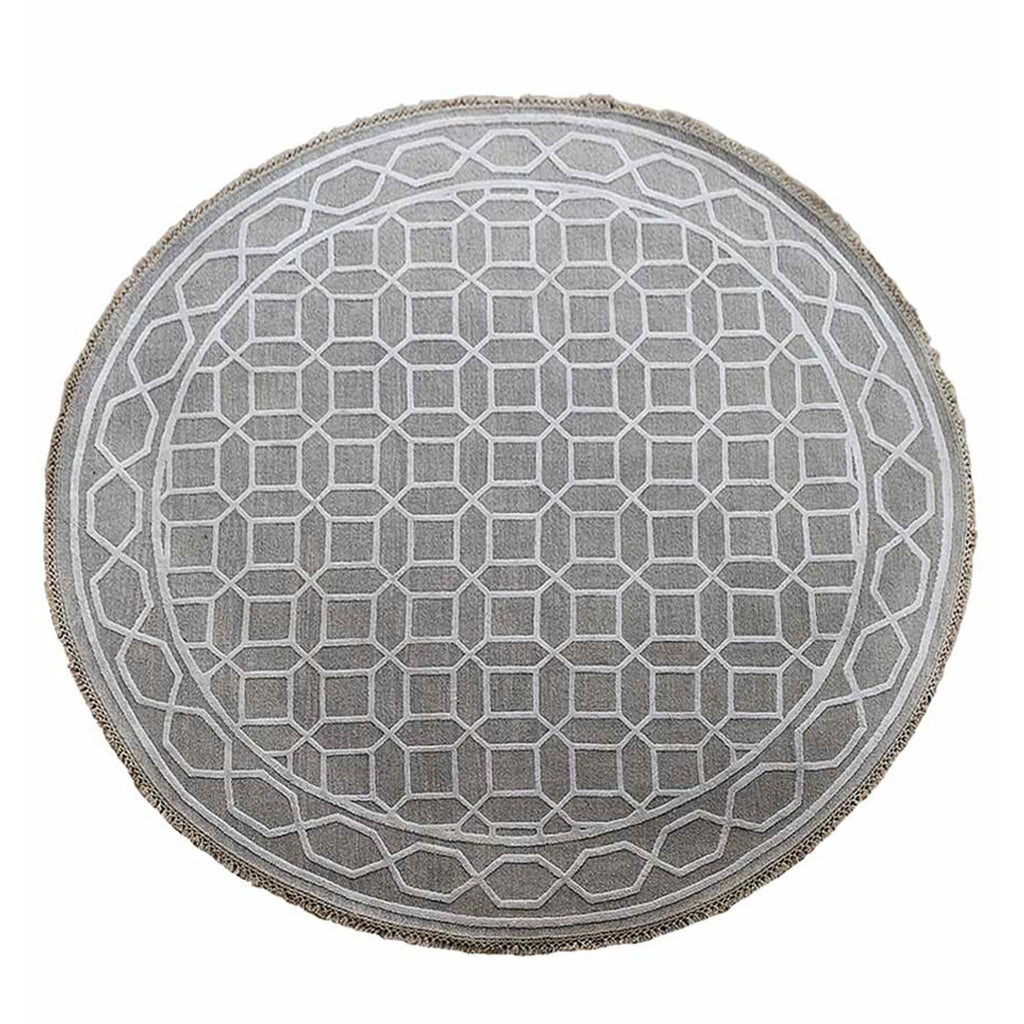 Rugsotic Carpets Hand Knotted Sumak Silk And Wool Round Area Rug Geometric — view 2