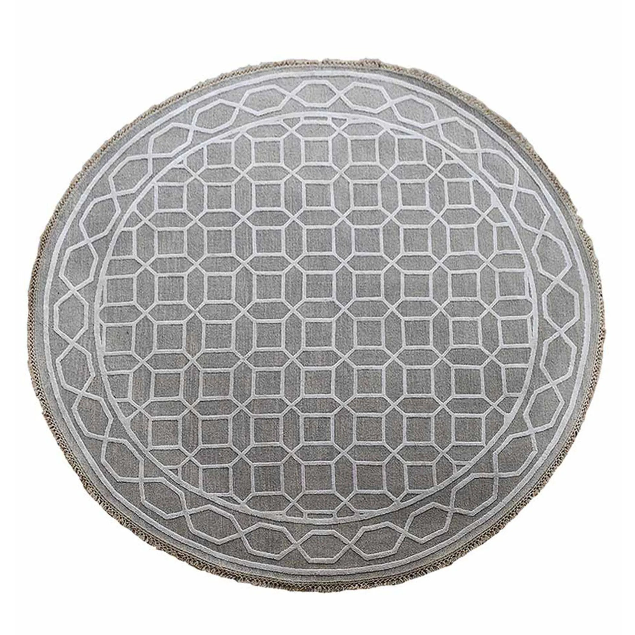 Rugsotic Carpets Hand Knotted Sumak Silk And Wool Round Area Rug Geometric — view 2