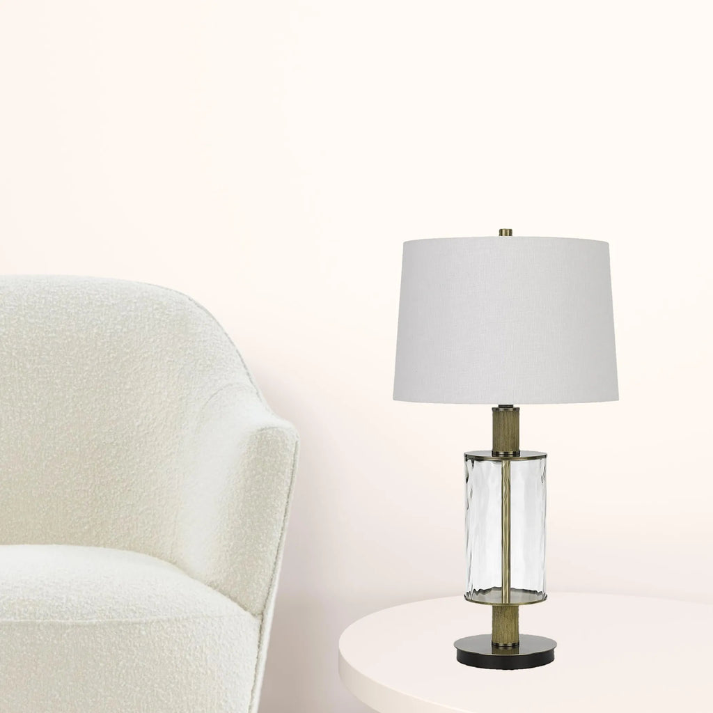 31″ Clear Metal Table Lamp With White Empire Shade — view 3