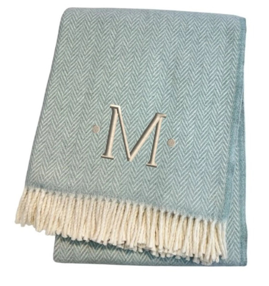 Herringbone Cotton Blend M Initial Throw Blanket with Tassels And Embroidery — view 4