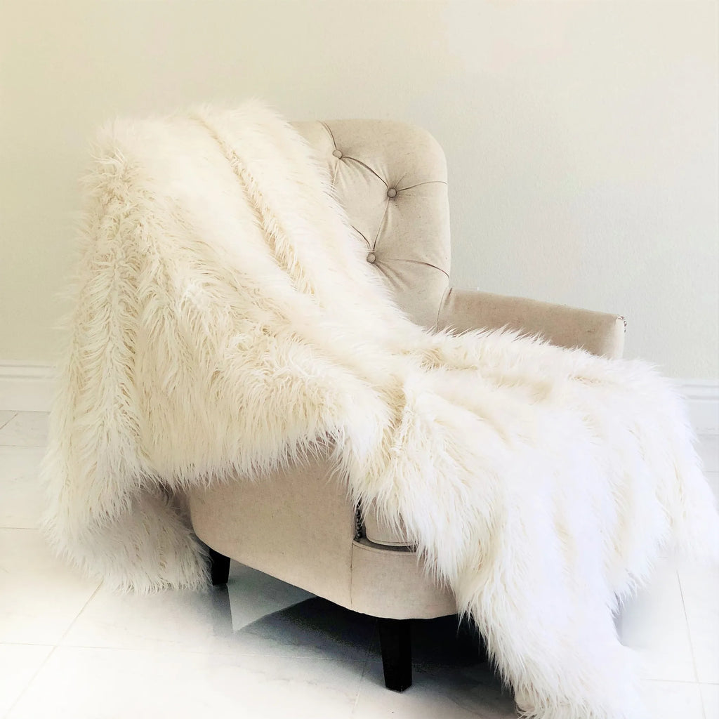 Plutus Off-White Mongolian Faux Fur Luxury Throw — view 2