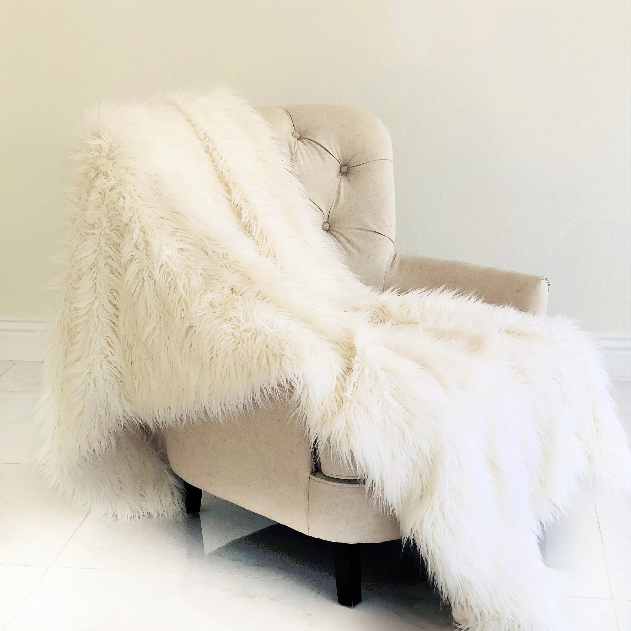 Plutus Off-White Mongolian Faux Fur Luxury Throw — view 2