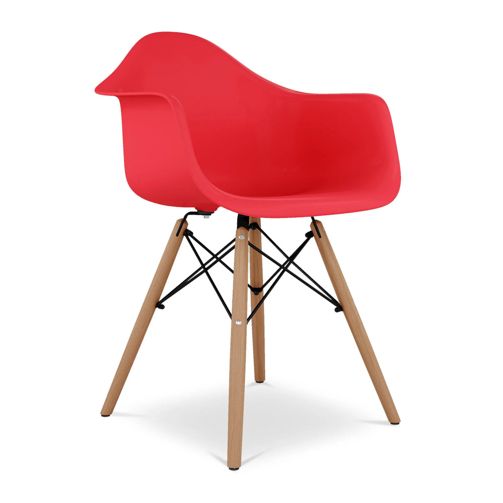 Red And Natural Heavy Duty Plastic And Solid Wood Dining Arm Chair — view 3