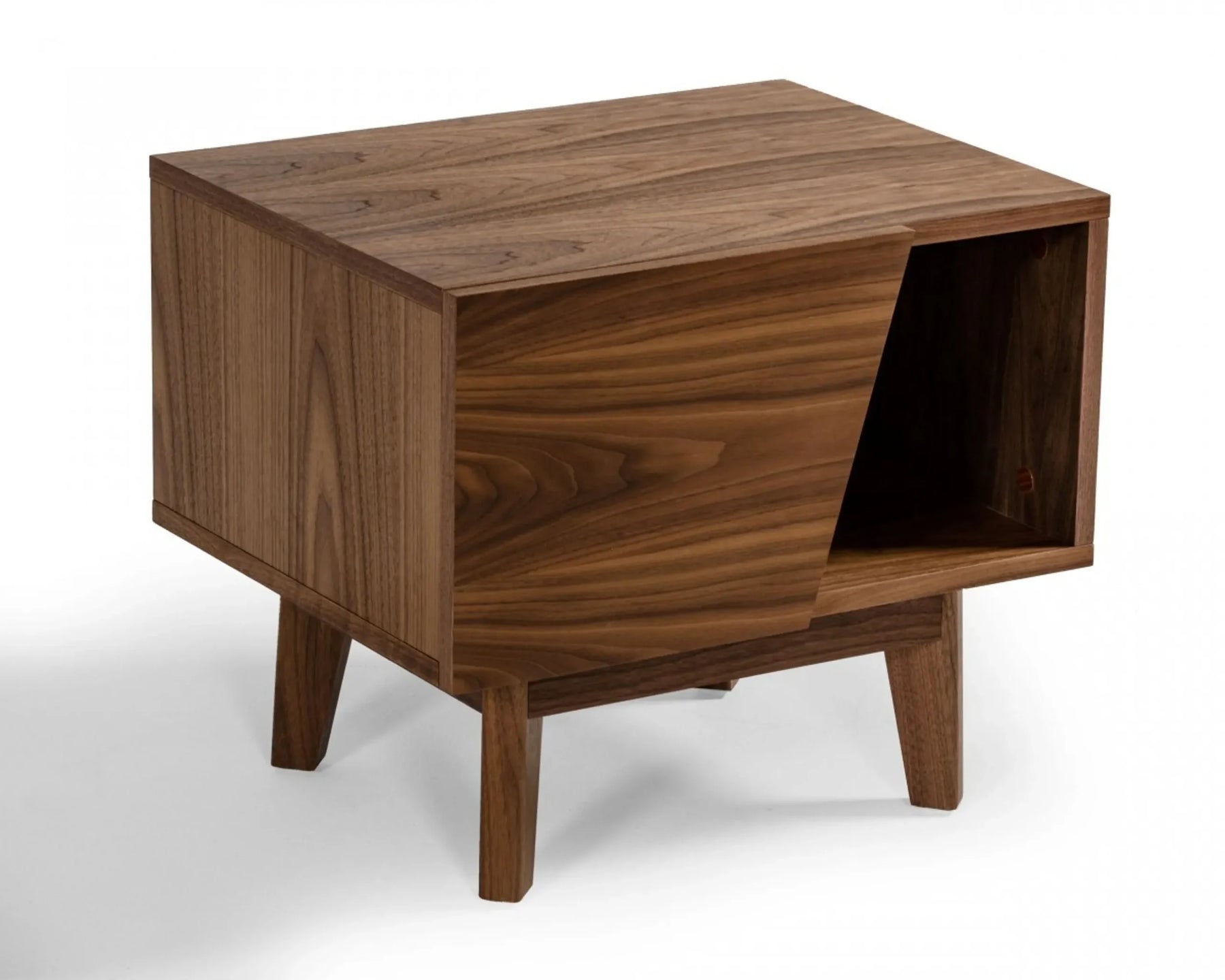 Mid Century Walnut Light Brown Nightstand with One Drawer and One Shelf — view 2