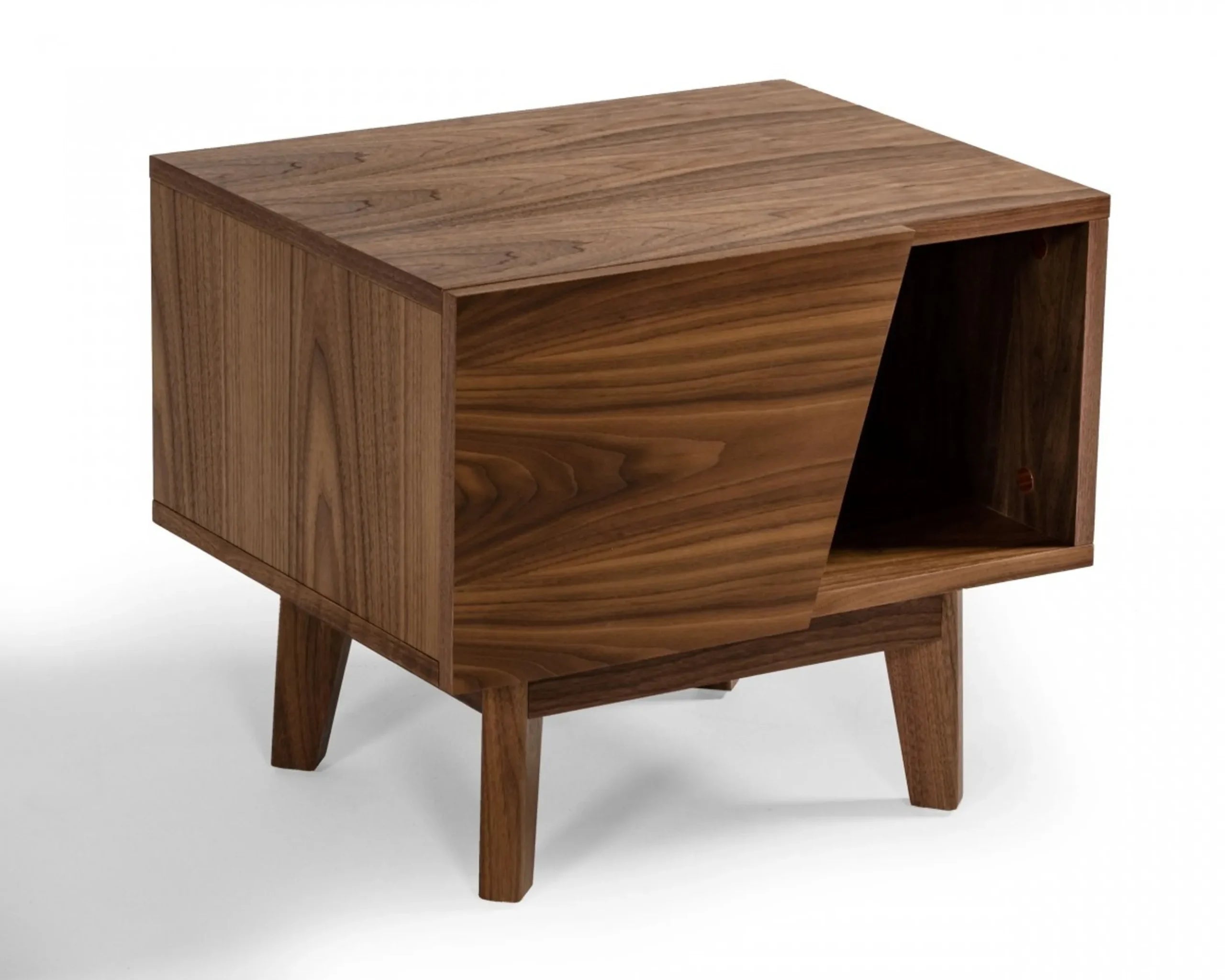 Mid Century Walnut Light Brown Nightstand with One Drawer and One Shelf — view 2