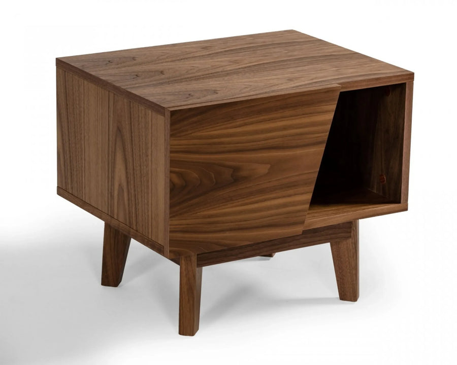 Mid Century Walnut Light Brown Nightstand with One Drawer and One Shelf — view 2