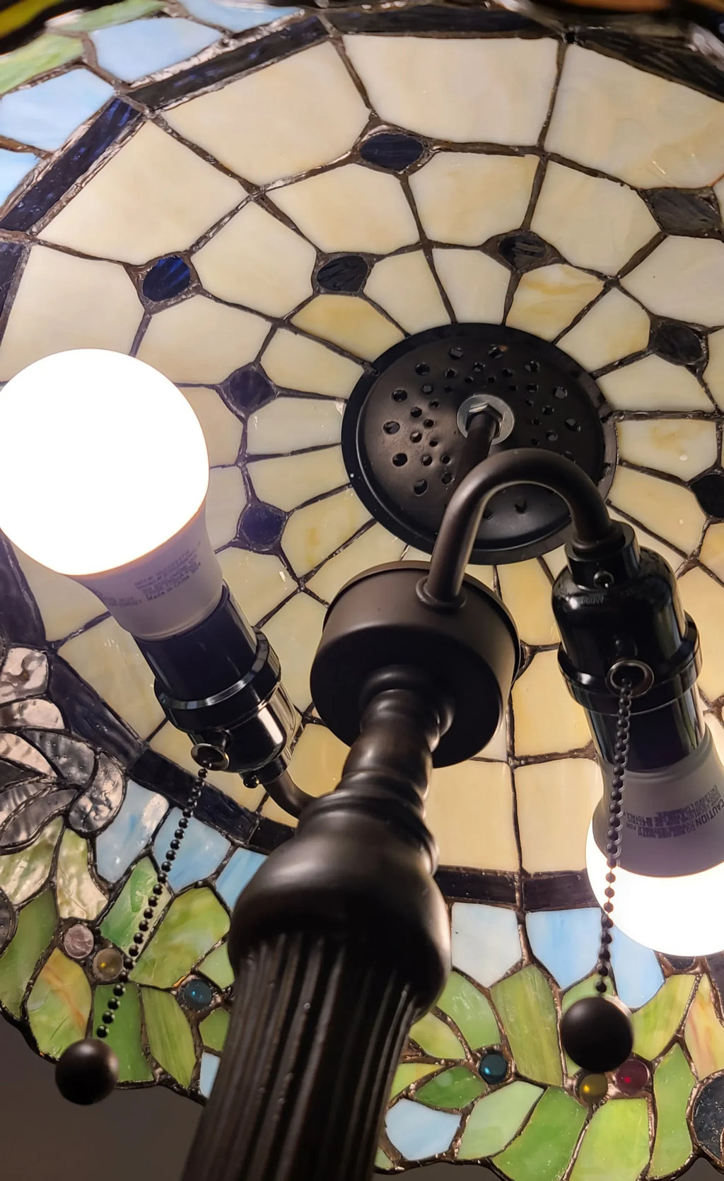 23″ Dark Brown Metal Two Light Candlestick Table Lamp With Green Shade — view 4
