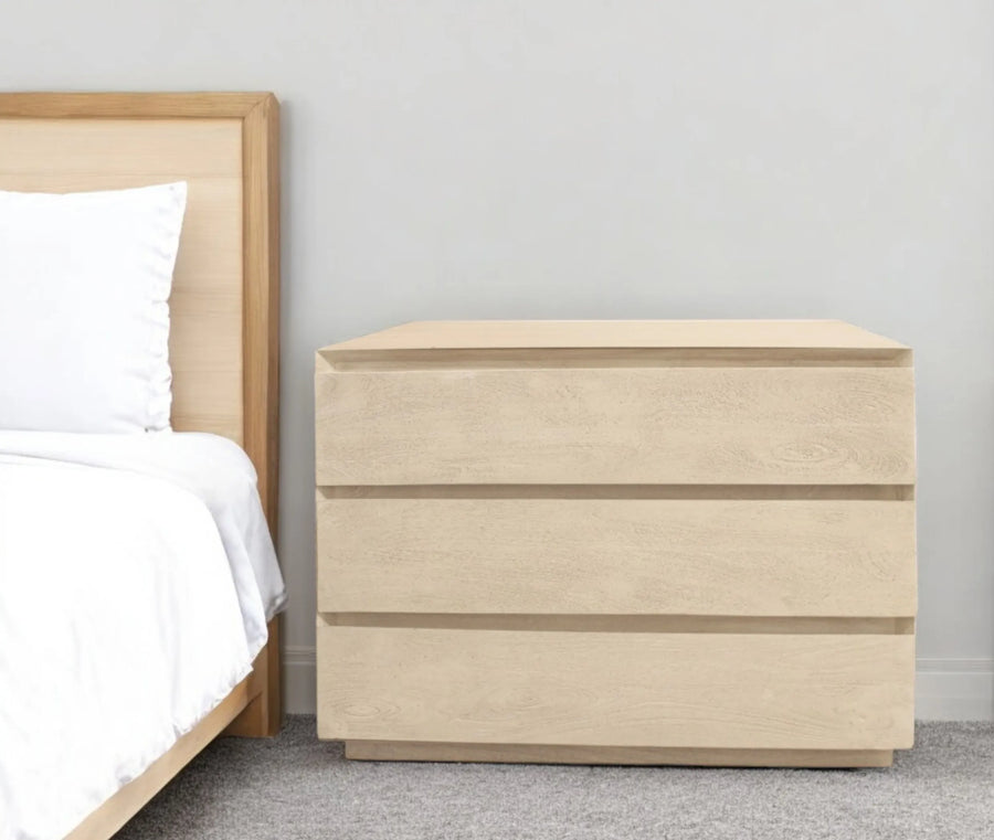 24″ Natural Three Drawer Solid Wood Nightstand