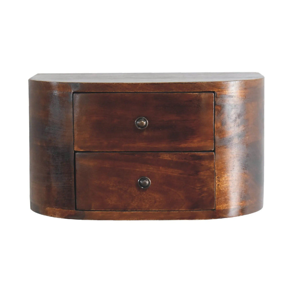 Solid Wood Round Two Drawer Floating Nightstand — view 2
