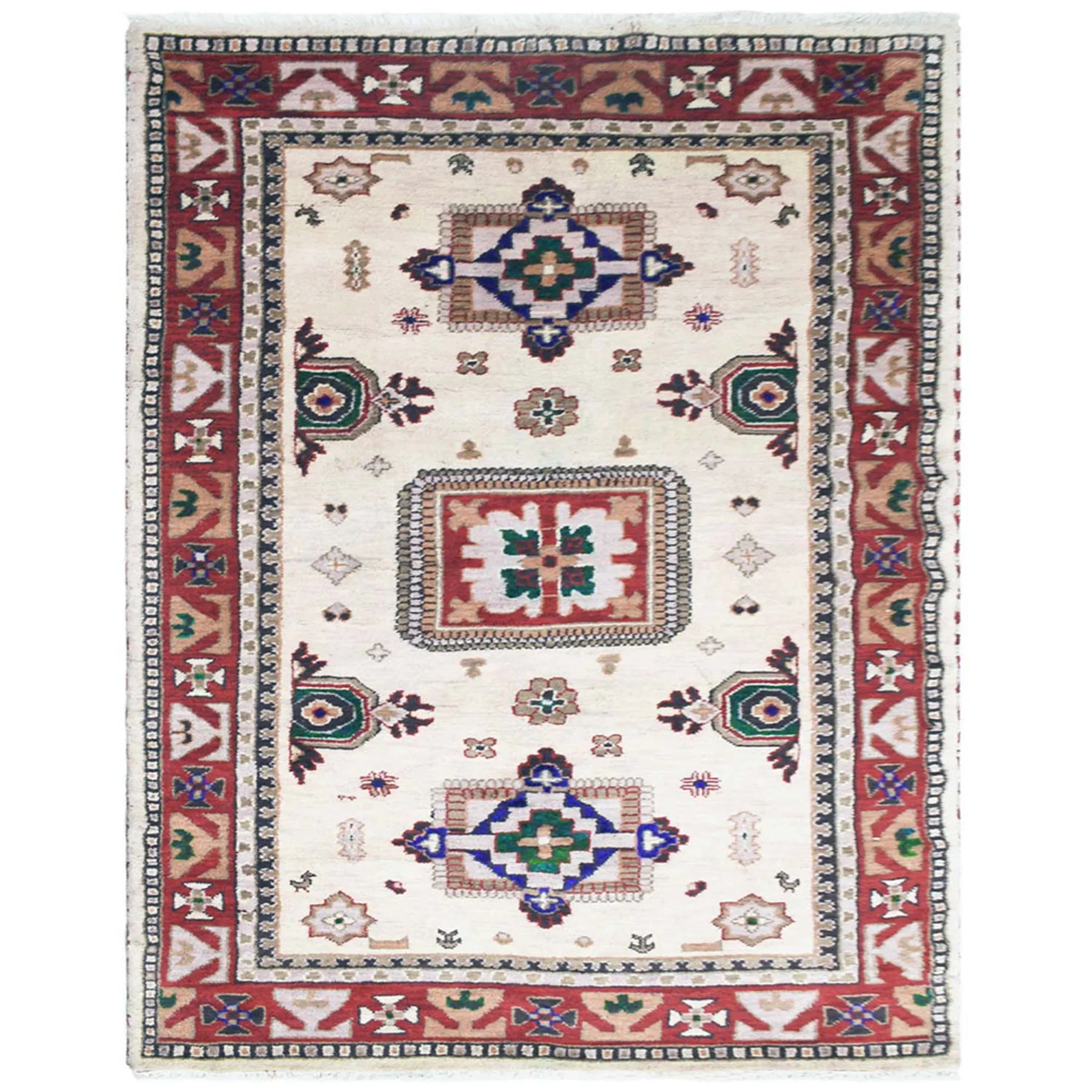 Rugsotic Carpets Hand Knotted Afghan Wool And Silk Area Rug Oriental Kazak — view 2
