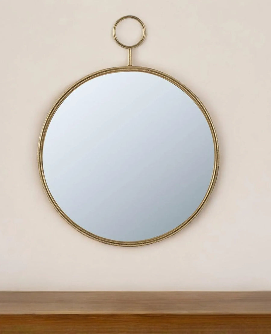 28″ Gold Round Iron Framed Accent Mirror